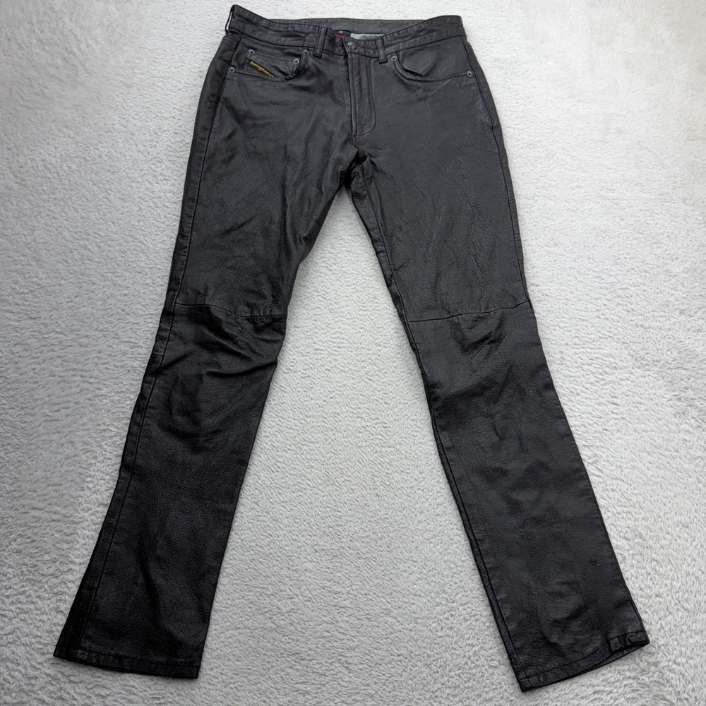 Diesel Mens Black 100% Leather Straight Leg Biker Pants RN93243 Size 30